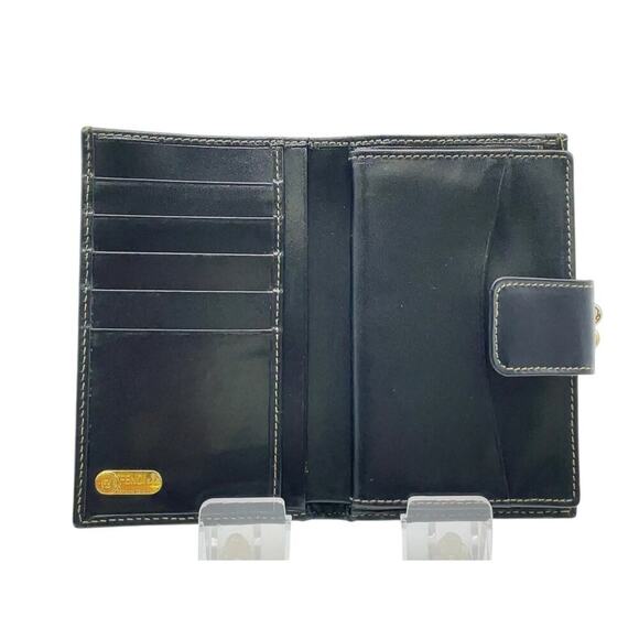FENDI Pecan Clasp Bi-fold Black Beige Wallet W/Box - Picture 4 of 15